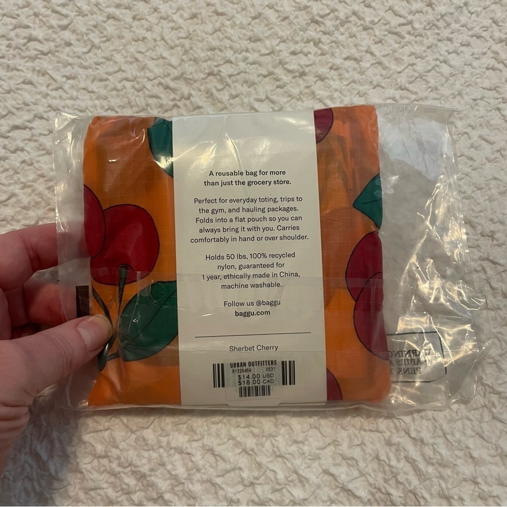 NWT BAGGU Standard Reusable Bag Sherbet Cherry Peach - Picture 6 of 6